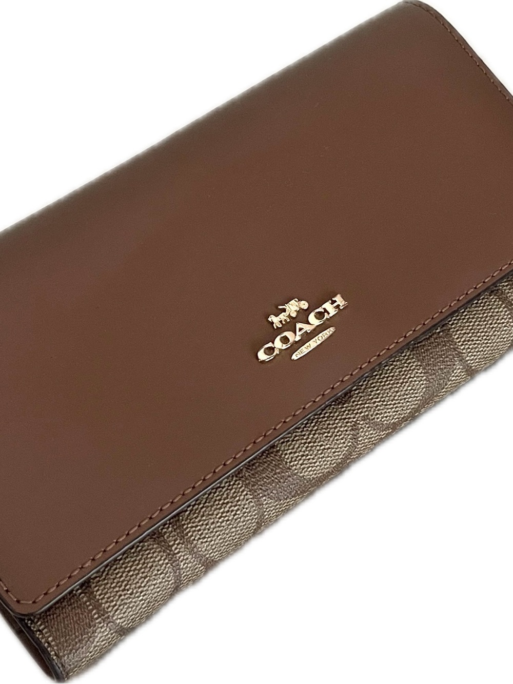 Coach Slim Signature Canvas& Leather Trifold Wallet